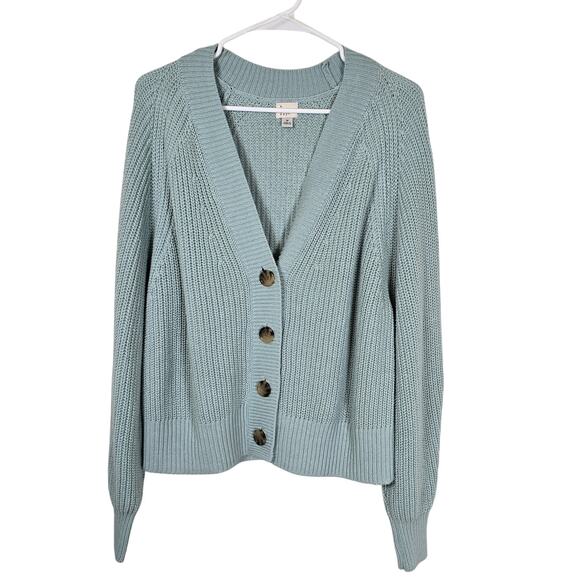 A New Day Cardigan Sweater Women's M Turquoise Ribbed V Neck Preppy Casual Gorp - Picture 1 of 6